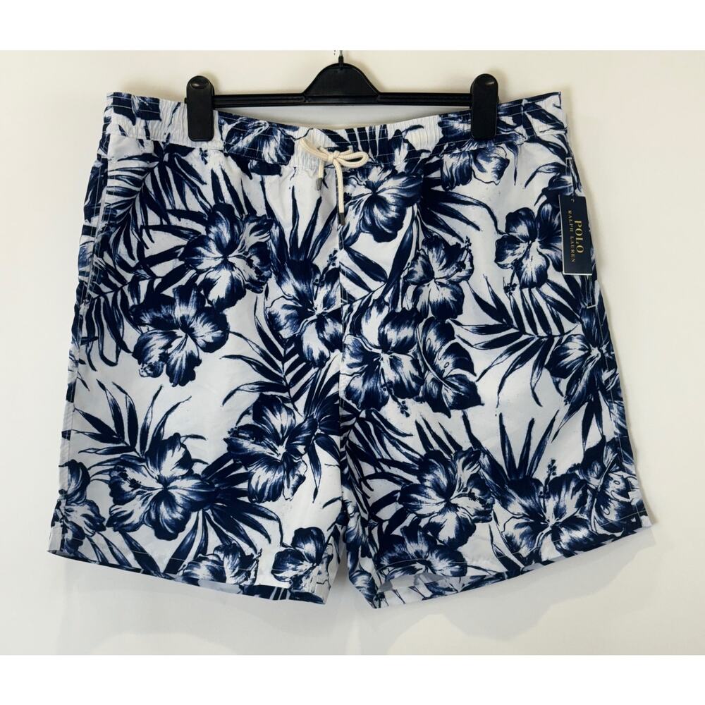 Polo Ralph Lauren Traveler Swim Shorts Mens 1XB Blue White Hibiscus Trunks